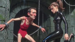 Tied Man Dominated in the Dungeon with Hard Ball Kicks