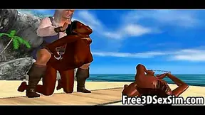 Two Hot Ebony Honeys Get Fucked On The Beach In Steamy 3D Anime Action
