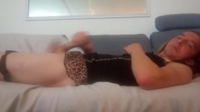 Sissy Leatransteen Masturbating and Cum in a Black Leo Corsage