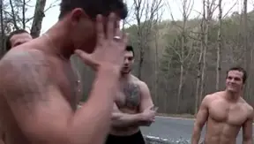 JizzOrgy - Group sex accompanied by muscle hunk