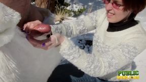 PUBLICHANDJOBS Brandi De Lafey Strokes Frosty the Snowman while Stranded in the Mountains