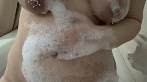 Married Milf takes a long hot bubbly bath and plays with her pierced sagging breasts