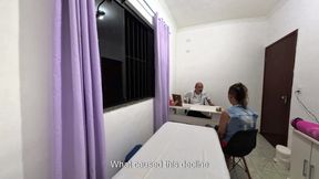 Orthopedic doctor takes off the patient's clothes and ejaculates on her face.