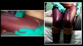Bootjob & Thighjob by Riding Mistress in leather pants & leather riding boots wearing latex gloves
