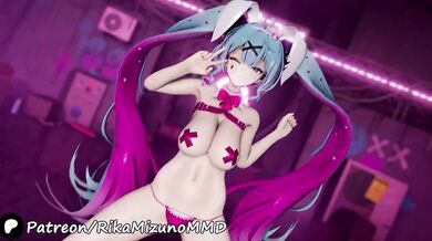 Swinging big boobs bunny striptease in Hatsune Miku rabbit hole