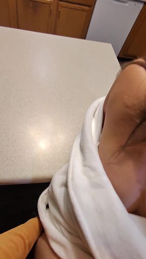 POV Silly Wife Used in Kitchen Footjob and Amazing Sex