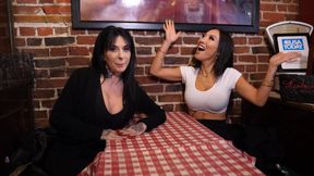 Milf Asa Akira and goth Joanna Angel teach history through pizza, showing off their big tits