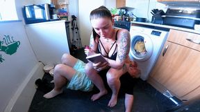 Jennifer Sits On Her Slave On The Kitchen Floor 3 (4K)