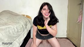 Trans Girl Humiliates Tiny Dick While Stroking Big Cock to Cum