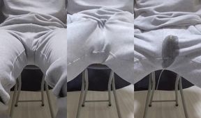 Sweaty thighs choked by piss his grey sweatpants were drenched in shame