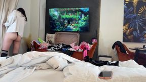 Hot Sexy Long Legs University Student College Girl Does a Try on Haul for Short Skirt and Lingerie Panties and No Panties