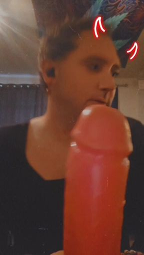 Sissy femboy plays with dildo