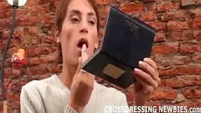 Slippery Solo Session: Slim Twink Dons Lace Makeup Before Cumming Hard – 18+