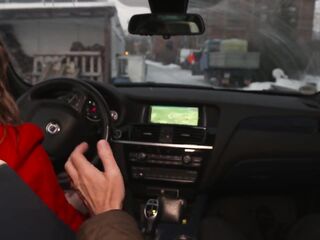 Pleasant large booty brunette hair screws in the car and in the office