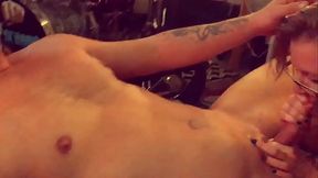 Groupie sucking drummer&rsquo_s cock again and getting a huge facial