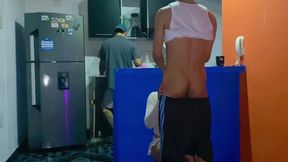 Femboy Gets Fucked Behind Her Boyfriend's Back in the Kitchen