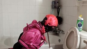 New brush: sissy maid cleans toilet