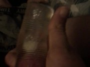 Cumming in a tight see thru pocket pussy
