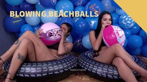 Blowing Pink Small Beach Ball Together - 4K