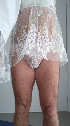 Crossdresser Stripteases White Lingerie 1