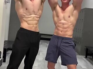 Muscled blonde hunk wank, cum, ass, flex and pits