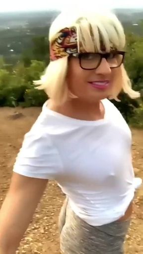 Sissy Street Walk, Hiking Trail in Panties, Slutty Workout Shorts in Public