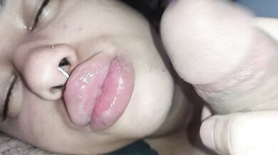 Big mouth girl gets face fucked creampie slammed blowjob