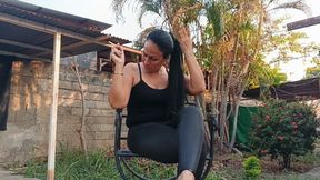 Smoking cigarette keeping my legs crossed and letting high heels dangle from my feet (3)