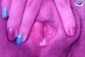 Cyan and Pink with Hairy Pussy Masturbation, with Pussy Cream - Saturno Squirt