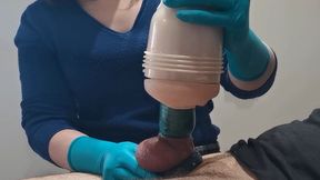 Nurse gloves handjob condom & fleshlight