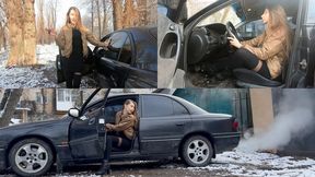 Nastya trying to start smoky Opel Omega