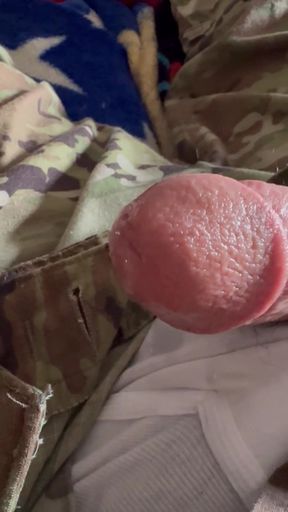 Army Soldier Takes Some Tighty Whities From His Roommate and Wears the Under His Uniform and Shoots a Creamy Load