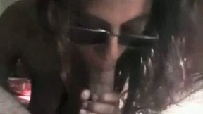Dark skin sexy local babe in sunglasses eats dick so well