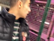 Risky masturbation at work - filling condom with cum