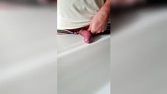 Hairy bear strokes his huge uncut cock to a creamy cumshot