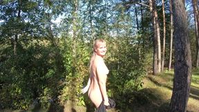 Nude girl walk in forest and No Bra No problem