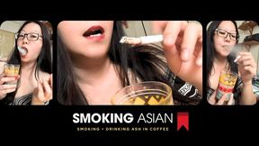 Darkside Smoking Asian: Smoking 3 Cigarettes & Drinking Ash in Coffee