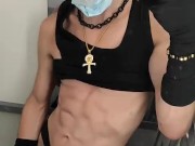 TikTok eboy stroking big dick in public plane bathroom