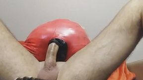 Pumped away in homemade leather ass