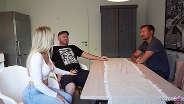 Cuckold husband must watch while his skinny German Teen Girlfriend get no condom Fuck by Fat Cock old Guy
