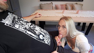 Cuckold husband must watch while his skinny German Teen Girlfriend get no condom Fuck by Fat Cock old Guy