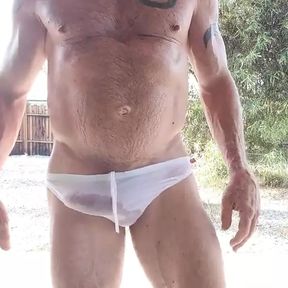 La Dave Semi in Wet Nylon Underwear