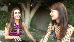 Horny lesbo teens masturbate side by side in the living room