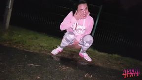 Busty German MILF gets fucked and takes a piss after a night jog