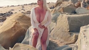 Bbw with pierced nipples and clit teasing ginger pussy at the beach feat Cameron Skye