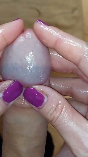 Two Hands Glans Edging From Behind. Wow He Has A Sensitive Penis! (Milking-time)   Clip 1