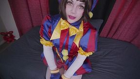 A cute clown shows how flexible her ass is