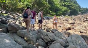Hot Brunettes in Thong Bikini on the Trail of the Deserted Beach Delicious