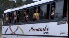 Lusty Latinas get banged on the bus in group sex