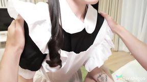 Japanese sexy brunette maid Sumire Mizuno has sex with a random guy.